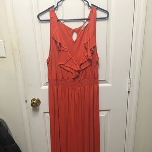 2x Old Navy orange maxi dress w/ ruffle neckline